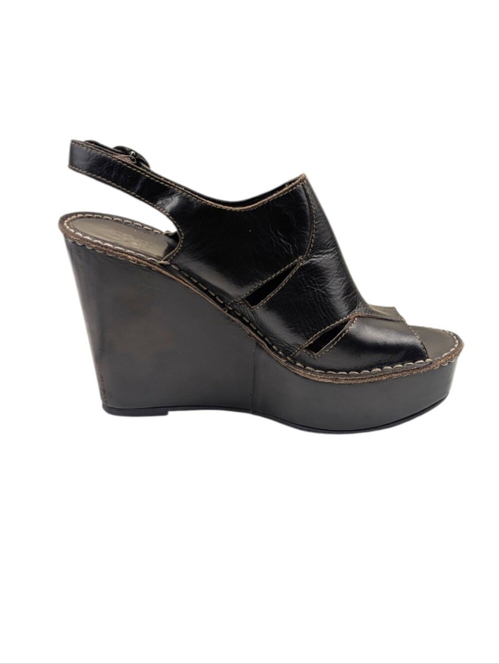 Barneys New York Italian Leather Platform Wedge Sandals EU 38 US 7.5/8  S4116 - Picture 5 of 11